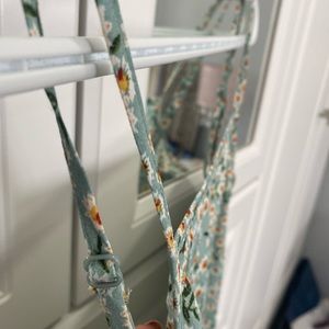 Sage green floral dress with spaghetti straps